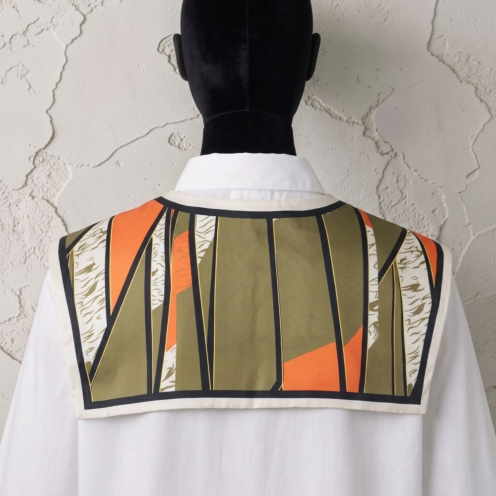 New Olive MCM Green Orange Geometric Print Tie Front Sailor Collar Retro 70's - Picture 2 of 3